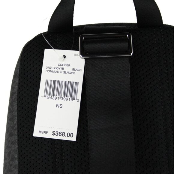 NWT Michael Kors Cooper Medium Commuter Slingpack Black Signature PVC Book Bag - Picture 4 of 6